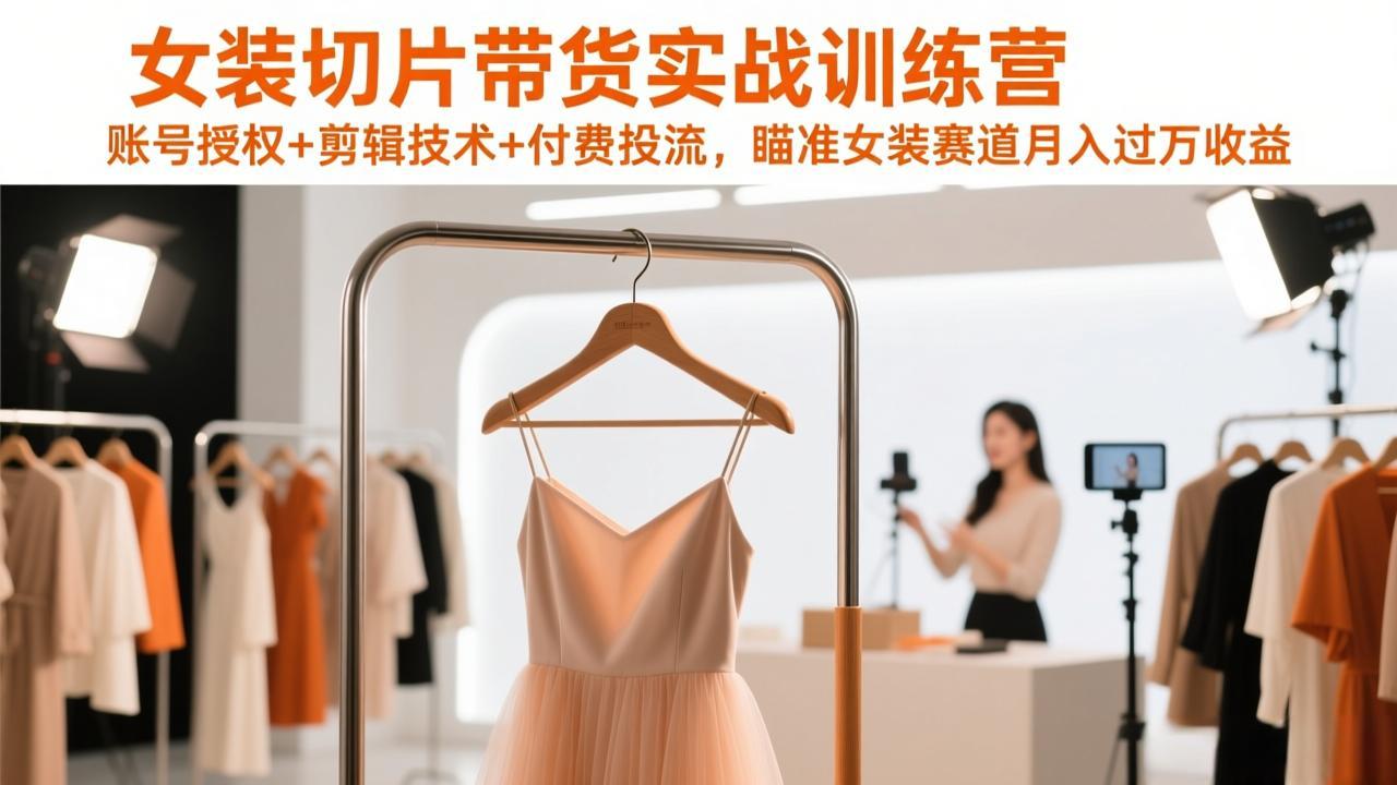 女装切片带货实战训练营，账号授权+剪辑技术+付费投流，瞄准女装赛道月入过万收益-Ai创业网