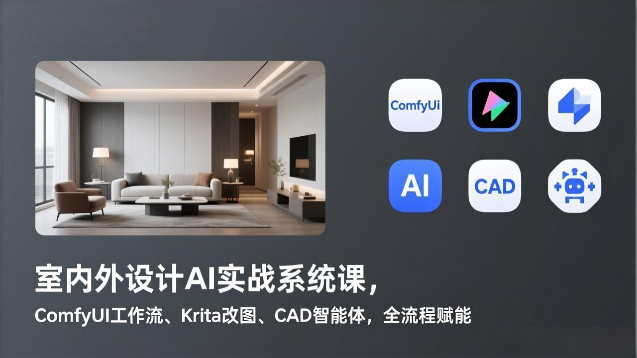 室内外设计AI实战系统课，ComfyUI工作流、Krita改图、CAD智能体，全流程赋能-Ai创业网