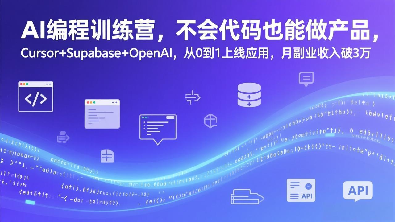 AI编程训练营，不会代码也能做产品，Cursor+Supabase+OpenAI，从0到1上线应用，月副业收入破3万-Ai创业网