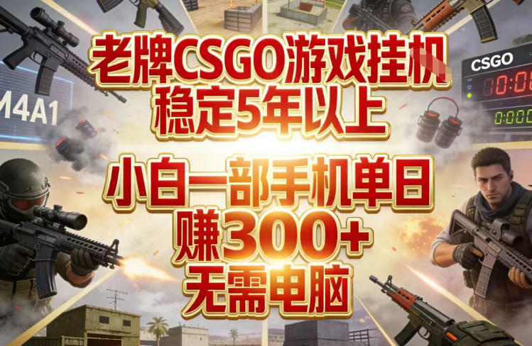 老牌CSGO游戏挂G，稳定5年以上，小白一部手机单日賺3张+，无需电脑【揭秘】-Ai创业网