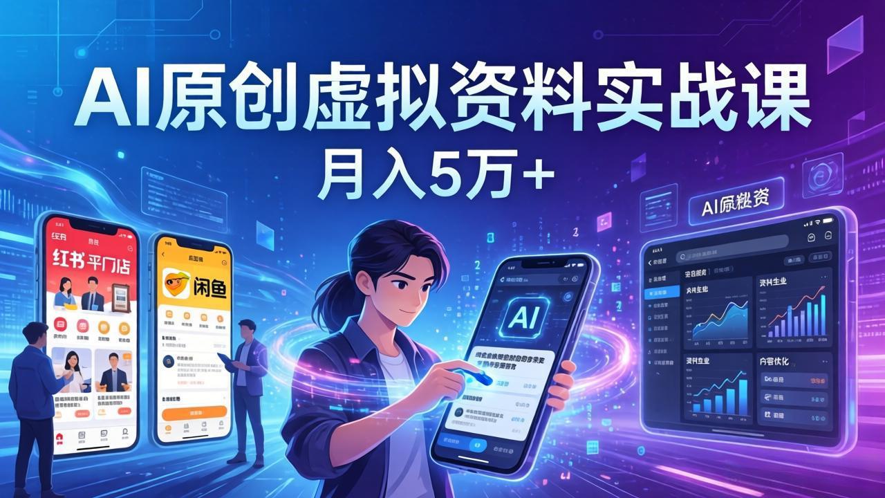 AI原创虚拟资料实战课：2026新机会，小红书闲鱼开店，普通人用AI轻松变现，月入5万+-Ai创业网
