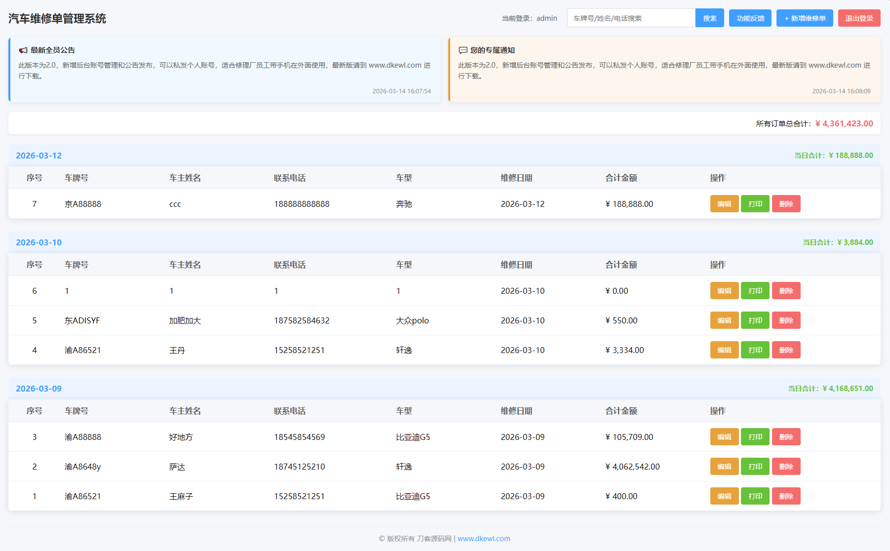汽修单管理系统源码-Ai创业网