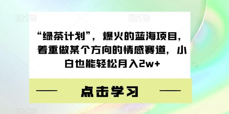 “绿茶计划”，爆火的蓝海项目，着重做某个方向的情感赛道，小白也能轻松月入2w+【揭秘】-Ai创业网