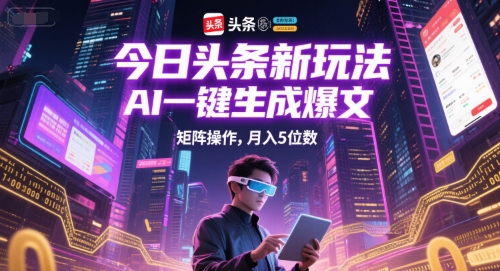 今日头条新玩法，AI一键生成爆文，矩阵操作，月入5位数-Ai创业网