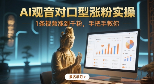 AI观音对口型涨粉实操，1条视频涨到千粉，手把手教你-Ai创业网