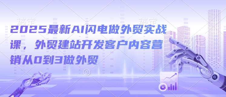 2025最新AI闪电做外贸实战课，外贸建站开发客户内容营销从0到3做外贸-Ai创业网