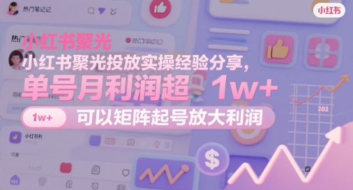 小红书聚光投放实操经验分享，单号月利润超1w+，可以矩阵起号放大利润-Ai创业网