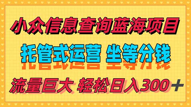 稳定日入300＋，小众信息查询蓝海项目，全程懒人式托管，解放你的时间-Ai创业网