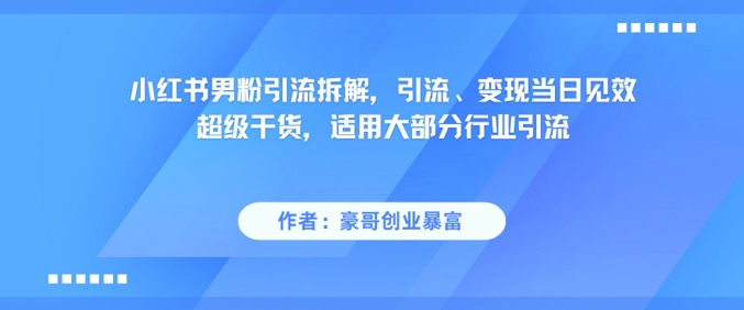 小红书男粉引流拆解，引流、变现当日见效超级干货，适用大部分行业引流-Ai创业网