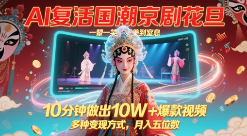 AI复活国潮京剧花旦，一颦一笑美到窒息，10分钟做出10W+爆款视频，多种变现方式，月入五位数-Ai创业网