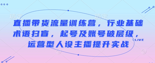 直播带货流量训练营，行业基础术语扫盲，起号及账号破层级，运营型人设主播提升实战-Ai创业网