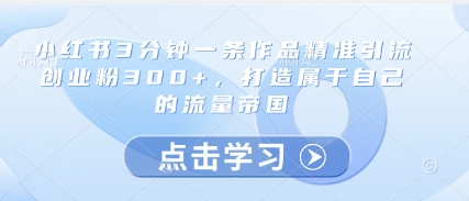 小红书3分钟一条作品精准引流创业粉300+，打造属于自己的流量帝国-Ai创业网