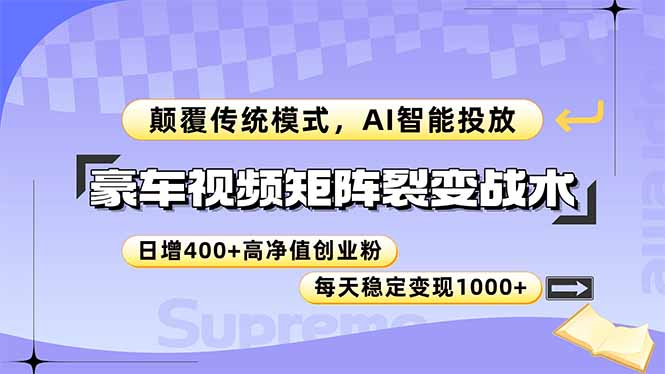 豪车视频矩阵裂变战术，颠覆传统模式，AI智能投放，日增400+高净值创业…-Ai创业网