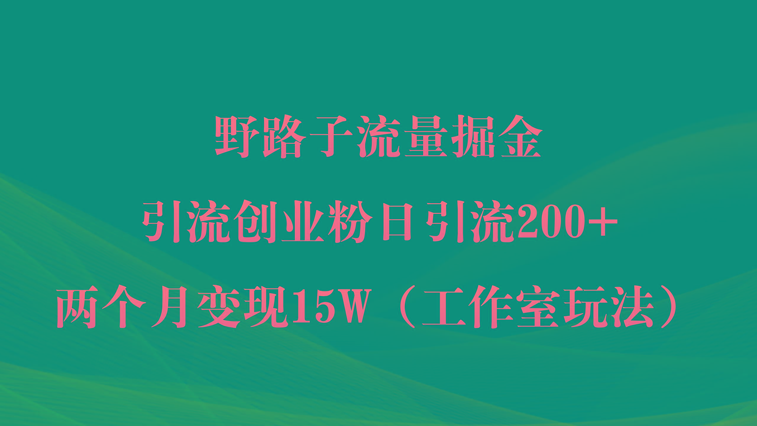 (9513期)野路子流量掘金，引流创业粉日引流200+，两个月变现15W(工作室玩法))-Ai创业网