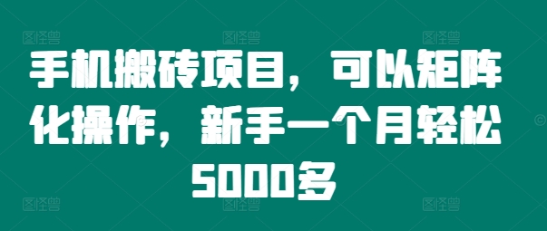 手机搬砖项目，可以矩阵化操作，新手一个月轻松5000多-Ai创业网