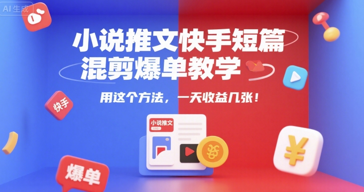 小说推文快手短篇混剪爆单教学，用这个方法，一天收益几张-Ai创业网