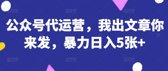 公众号代运营，我出文章你来发，暴力日入5张+【揭秘】-Ai创业网
