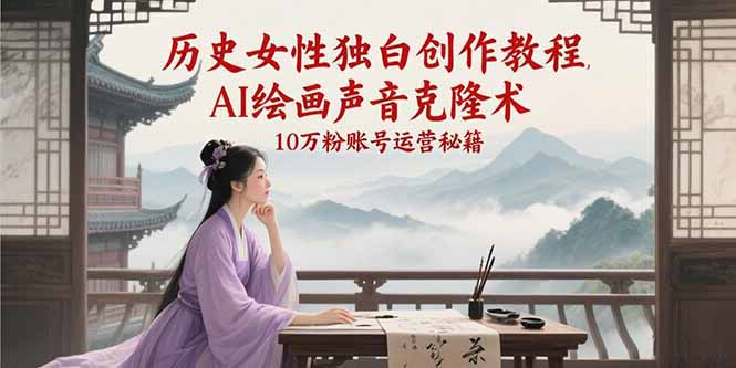 历史女性独白创作教程，AI绘画声音克隆术，10万粉账号运营秘籍-Ai创业网