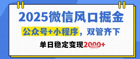 2025微信风口掘金，公众号+小程序双管齐下，单日稳定变现1k+【揭秘】-Ai创业网