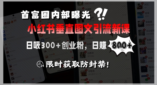 首富圈内部曝光小红书垂直图文引流新课，日吸300+创业粉，日入8张+，限时获取防封禁-Ai创业网