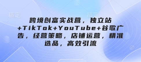 跨境创富实战营，独立站+TikTok+YouTube+谷歌广告，经营策略，店铺运营，精准选品，高效引流-Ai创业网