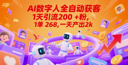 Ai数字人全自动获客，1天引流200+粉，1单 268，一天产出2k+【揭秘】-Ai创业网