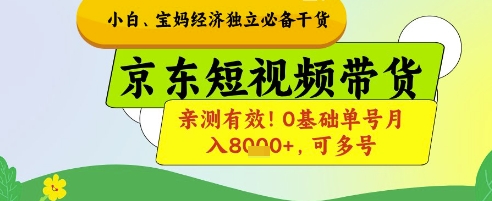 小白宝妈经济独立必备干货，京东短视频带货，亲测有效!0基础单号月入8k+，可多号【揭秘】-Ai创业网