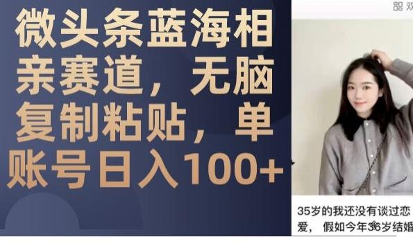 微头条蓝海相亲赛道，无脑复制粘贴，单账号日入100+-Ai创业网