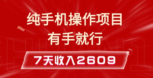 纯手机操作的小项目，有手就能做，7天收入2609+实操教程【揭秘】-Ai创业网