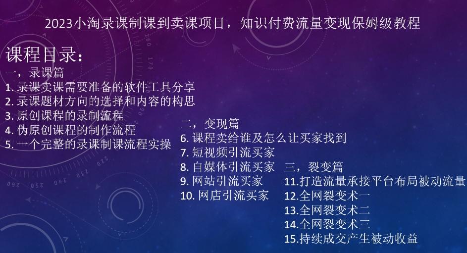 2023小淘录课制课到卖课项目，知识付费流量变现保姆级教程-Ai创业网