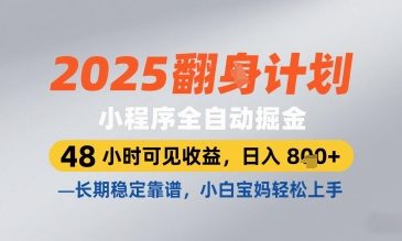 2025小程序全自动掘金，48 小时可见收益，日入8张，长期稳定靠谱，小白宝妈轻松上手【揭秘】-Ai创业网