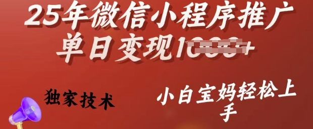 25年微信小程序推广单日变现多张，独家技术，小白宝妈轻松上手【揭秘】-Ai创业网