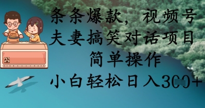条条爆款，视频号夫妻搞笑对话项目，简单操作，小白轻松日入3张+-Ai创业网