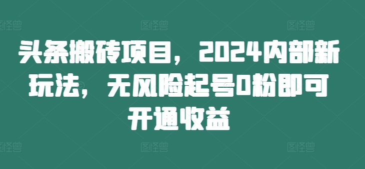 头条搬砖项目，2024内部新玩法，无风险起号0粉即可开通收益-Ai创业网