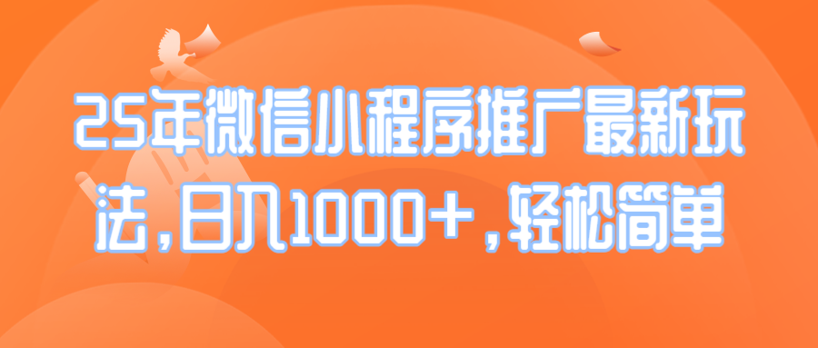 25年微信小程序推广最新玩法，日入1000+，轻松简单-Ai创业网