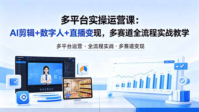 某团队多平台实操运营课-更新26年4月29：AI剪辑+数字人+直播变现，多赛道全流程实战教学-Ai创业网
