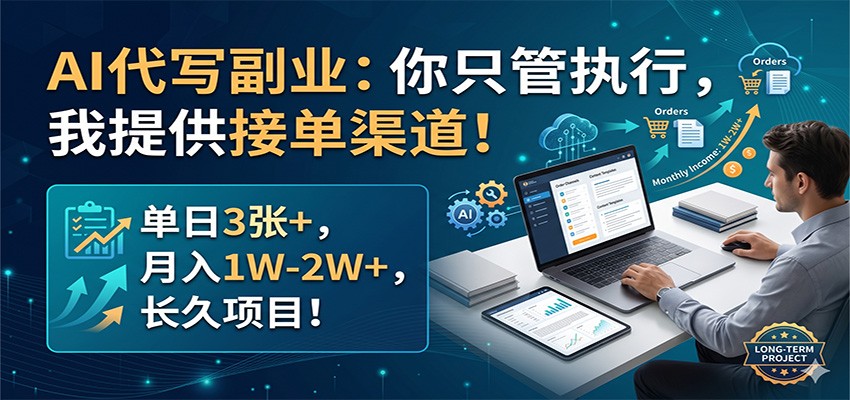 AI代写副业：你只管执行，我提供接单渠道！单日3张+，月入1W-2W+，长久项目-Ai创业网
