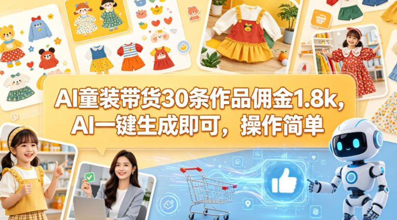 AI童装带货30条作品佣金1.8k，AI一键生成即可，操作简单-Ai创业网