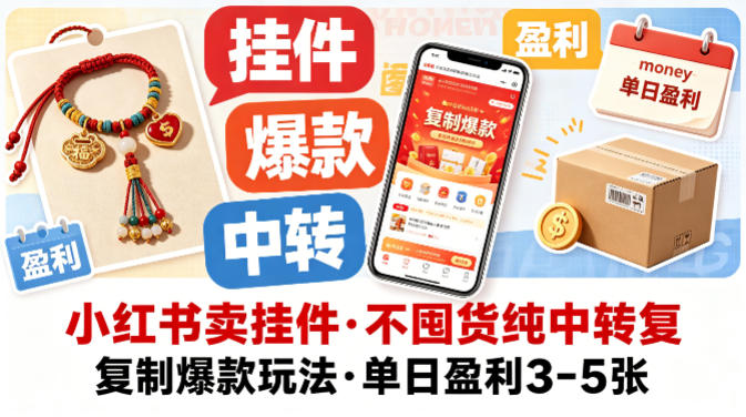 小红书卖挂件，不囤货纯中转复制爆款玩法，单日盈利3-5张-Ai创业网