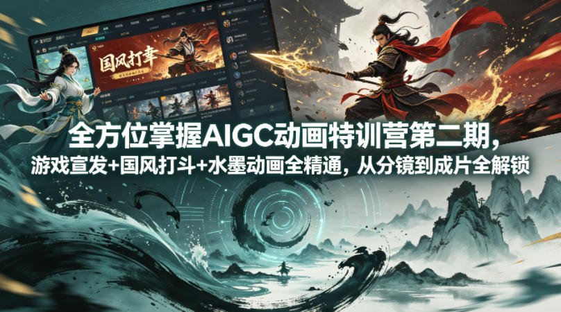 全方位掌握AIGC动画特训营第二期，游戏宣发+国风打斗+水墨动画全精通，从分镜到成片全解锁-Ai创业网
