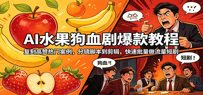 AI水果狗血剧爆款教程：复刻高赞热门案例，分镜脚本到剪辑，快速批量做流量短剧-Ai创业网