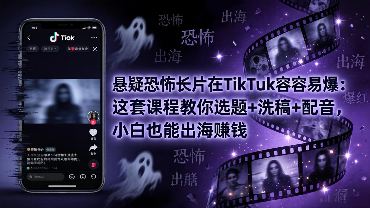 悬疑恐怖长片在TikTok最容易爆：这套课程教你选题+洗稿+配音，小白也能出海赚钱-Ai创业网