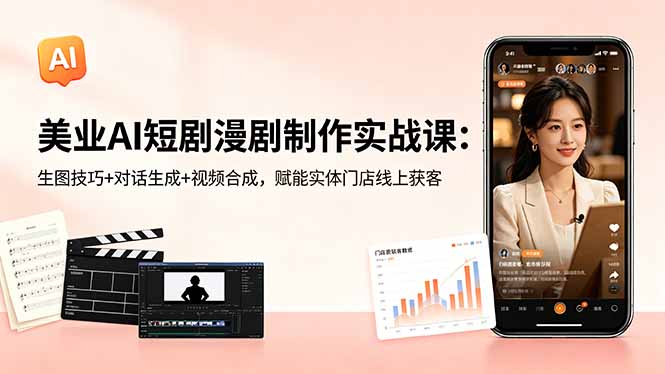 美业AI短剧漫剧制作实战课：生图技巧+对话生成+视频合成，赋能实体门店线上获客-Ai创业网