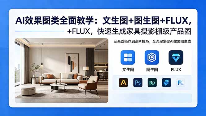 AI效果图类全面教学：文生图+图生图+FLUX，快速生成家具摄影棚级产品图-Ai创业网
