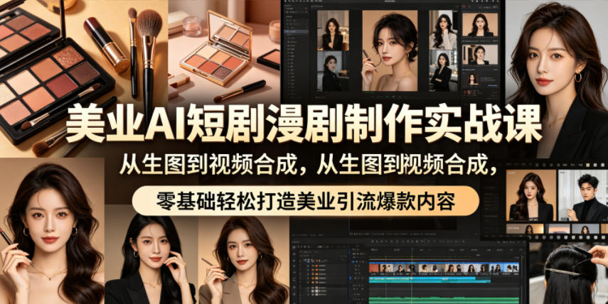 美业AI短剧漫剧制作实战课，从生图到视频合成，零基础轻松打造美业引流爆款内容-Ai创业网