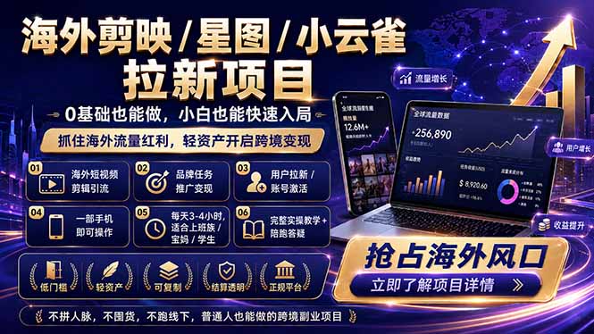 海外剪映 / 星图 / 小云雀拉新项目 普通人也能上手的跨境流量变现副业-Ai创业网