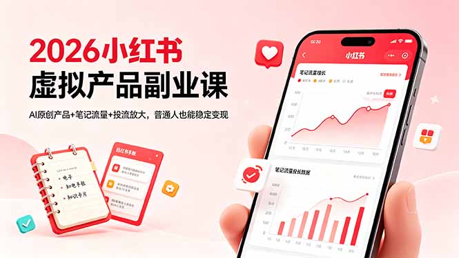 2026小红书虚拟产品副业课，AI原创产品+笔记流量+投流放大，普通人也能稳定变现-Ai创业网