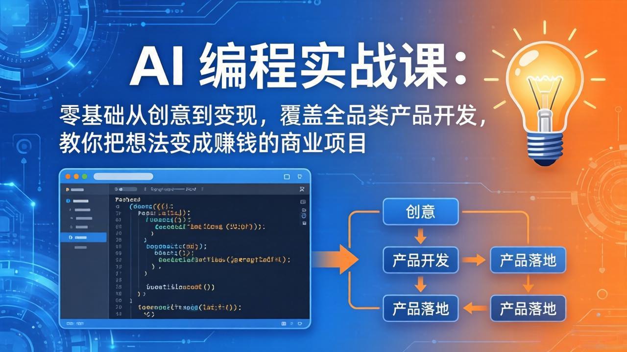 AI编程实战课-第三期-5月9更新：零基础从创意到变现，覆盖全品类产品开发，把想法变成赚钱项目-Ai创业网