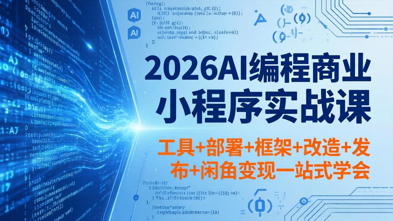 2026AI编程商业小程序实战课，工具+部署+框架+改造+发布+闲鱼变现一站式学会-Ai创业网