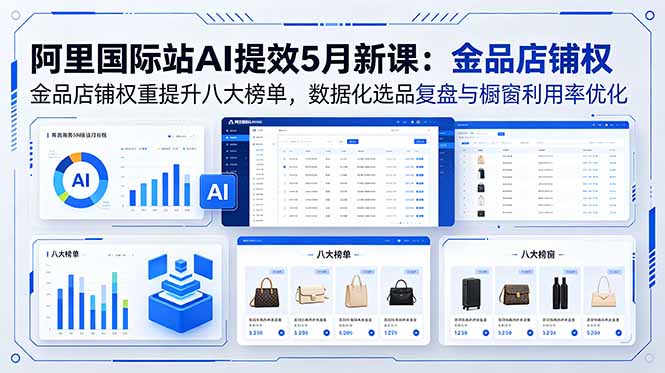 阿里国际站AI提效5月新课：金品店铺权重提升八大榜单，数据化选品复盘与橱窗利用率优化-Ai创业网